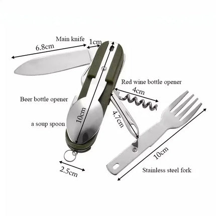 1-10PCS 7-in-1 Multi-functional Outdoor Tableware Stainless Steel Folding Forks Spoons Knives Picnic Camping Hiking Tableware