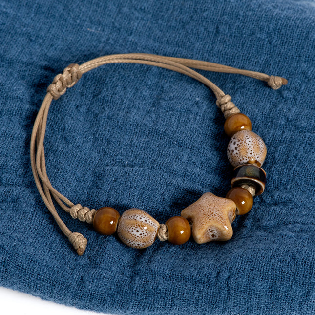 Handmade White Star Claw Ceramic Bracelet Adjustable Boho Ethnic Jewelry Unique Gift S02-027