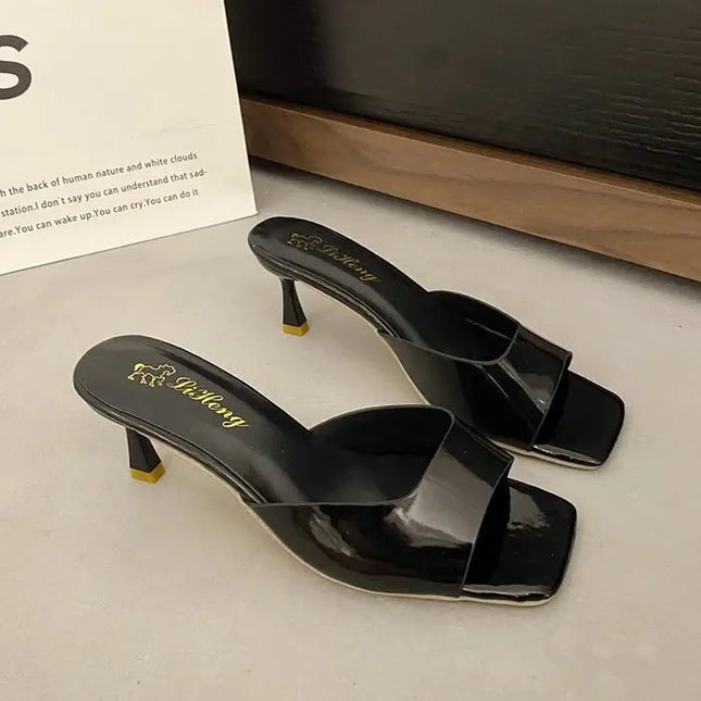 Women's Nude - Pink Patent Leather Square - Toe Mule Heels - Elegant & Stylish