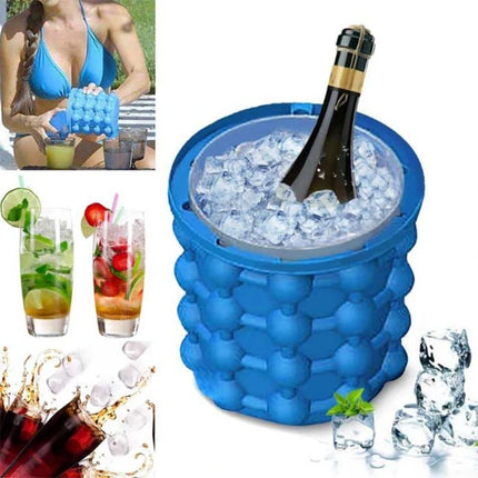 2023 New Portable 2 in 1 Large Silicone Ice Bucket Mold with Lid Space Saving Cube Maker Tools for Kitchen Party Barware