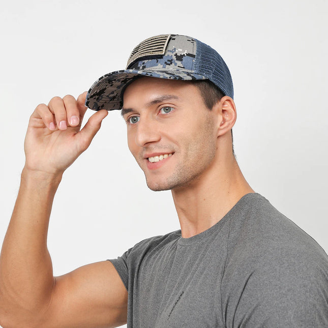American Logo Personality Sticker Embroidered Women's Baseball Cap Mesh Hat Men's Outdoor Velcro Cap