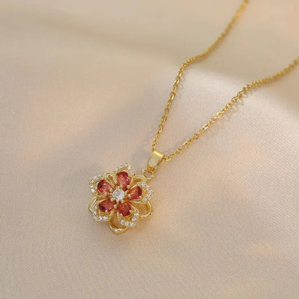 Light Luxury Spin Zircon Flower Pendant Necklace for Women Gold Color Quality High Sense Chain Necklaces Party Jewelry Gifts