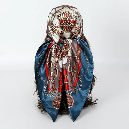 Handkerchiefs Hair Silk Scarf 90*90cm Print Satin Big Square Silk Scarves Shawls for Women Luxury Brand Designer Hijab Headband