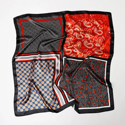 Handkerchiefs Hair Silk Scarf 90*90cm Print Satin Big Square Silk Scarves Shawls for Women Luxury Brand Designer Hijab Headband