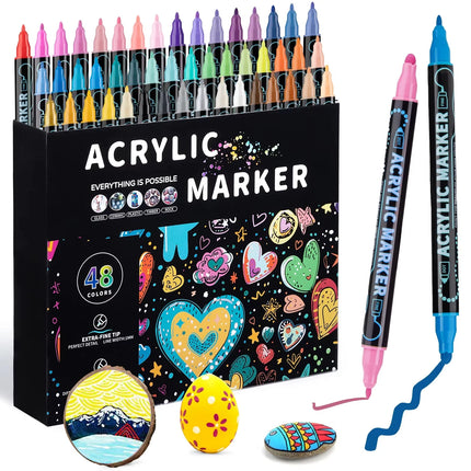 AngelMark Acrylic Marker Pen Double Headed Waterproof Art Painting Supplies School Stationary Graffiti Drawing12-72Colors