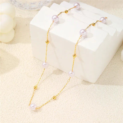 Simple Pearl Beads Chic Exquisite Necklace Gold Color Thin Chain Minimalist Charm Collar Jewelry Women
