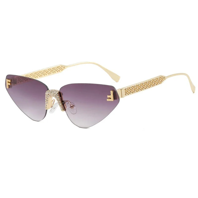 Women's Sexy Cat Eye Rimless Rhinestone Sunglasses Luxury Brand Designer Retro Punk Metal Sunglasses Men's UV400 Driving Glasses