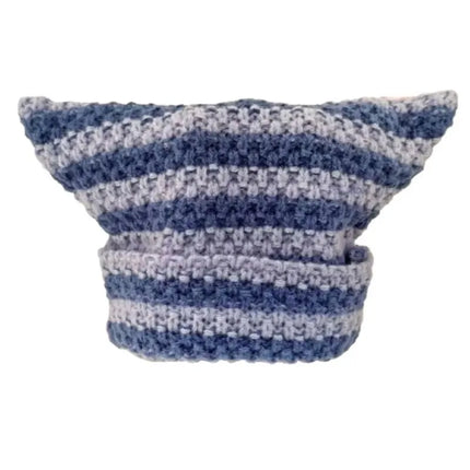 New Japanese Streetwear Harajuku Beanie Little Devil Striped Knitted Hat Women Girls Autumn Winter Cute Cat Ears Cap