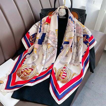 90*90Cm Square Scarf Twill Silk Feeling Women Head Shawls and Wraps Luxury Hair Tree Print Neck Scarves Hijab Bandana Pashmina