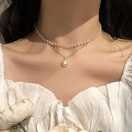 Simple Pearl Beads Chic Exquisite Necklace Gold Color Thin Chain Minimalist Charm Collar Jewelry Women