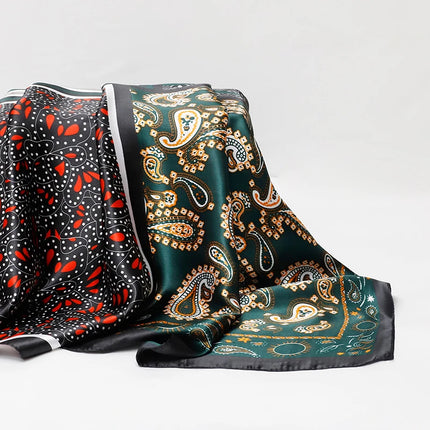 Handkerchiefs Hair Silk Scarf 90*90cm Print Satin Big Square Silk Scarves Shawls for Women Luxury Brand Designer Hijab Headband