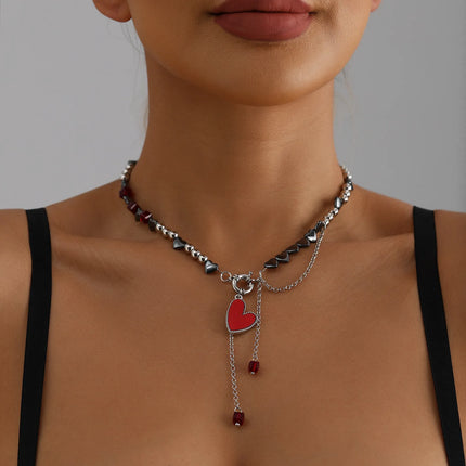 Y2K Heart Beaded Necklace Women Boho Irregular Crystal Class Gravel Clavicle Chain Cool Y2K Choker Exquisite Fashion Jewelry