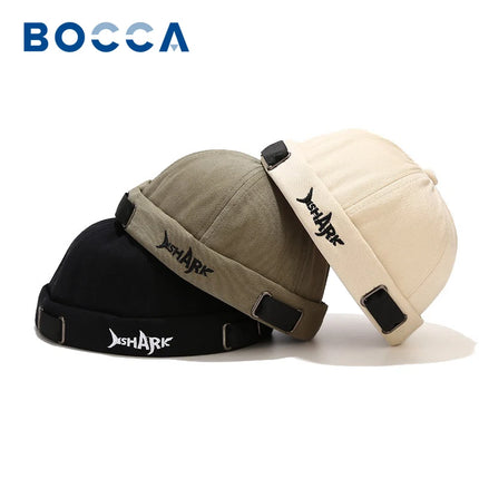 Bocca Embroidery Docker Cap Without Visor Shark Letter Brimless Caps Beanies Dome Adjustable Skullcap Solid Color Fashion Hat