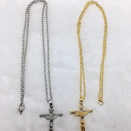 Fashion Crucifix Jesus Christ Men Jewelry Gold Brown Silver Color Metal Cross Pendant With Neck Chain Necklaces For Women