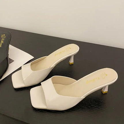 Women's Nude - Pink Patent Leather Square - Toe Mule Heels - Elegant & Stylish