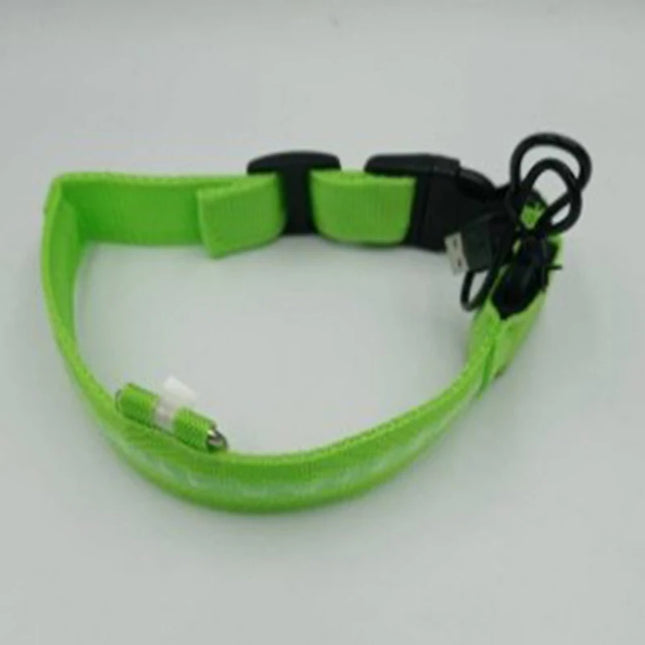 Dog Night Safety Collar Nylon LED Night Light USB Automatic Flashing Fluorescent Protection for Dog's Travel