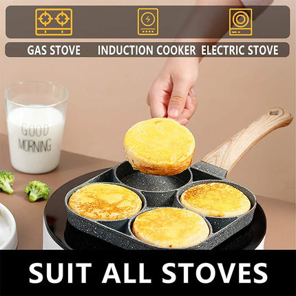 LMETJMA Pancake Egg Frying Pan 4 Cups Omelet Poached Egg Pan for Breakfast Divided Coating with Non Sticking Handle JT888