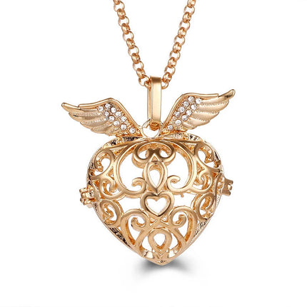 New Charm Mexico Chime Hollow Angel Wings Vintage Necklace Jewelry Music Ball Aroma Pendant For Women Summer Fashion Accessories