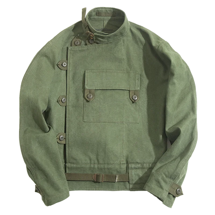 Maden Retro 16oz Canvas Swedish Motorcycle Green Jacket Pocket Bomber Jacket Casual Hunting Work Outwear for Men Spring and Fall