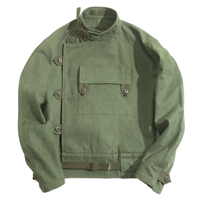 Maden Retro 16oz Canvas Swedish Motorcycle Green Jacket Pocket Bomber Jacket Casual Hunting Work Outwear for Men Spring and Fall