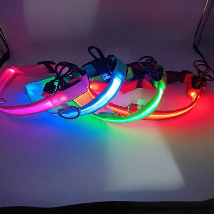 Dog Night Safety Collar Nylon LED Night Light USB Automatic Flashing Fluorescent Protection for Dog's Travel