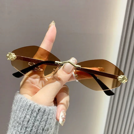 2025 New Fashion Sunglasses Women Retro Brand Design Metal Small Diamond Frame Vintage Rhombus Rimless Shades Men Glasses