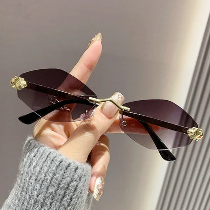 2025 New Fashion Sunglasses Women Retro Brand Design Metal Small Diamond Frame Vintage Rhombus Rimless Shades Men Glasses