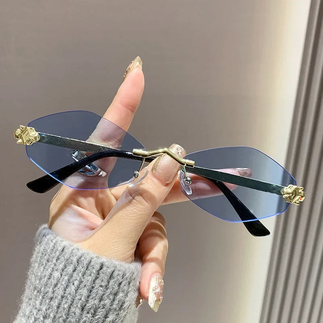 2025 New Fashion Sunglasses Women Retro Brand Design Metal Small Diamond Frame Vintage Rhombus Rimless Shades Men Glasses