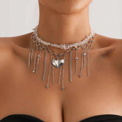 Y2K Heart Beaded Necklace Women Boho Irregular Crystal Class Gravel Clavicle Chain Cool Y2K Choker Exquisite Fashion Jewelry