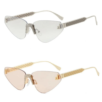 Women's Sexy Cat Eye Rimless Rhinestone Sunglasses Luxury Brand Designer Retro Punk Metal Sunglasses Men's UV400 Driving Glasses