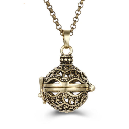 New Charm Mexico Chime Hollow Angel Wings Vintage Necklace Jewelry Music Ball Aroma Pendant For Women Summer Fashion Accessories