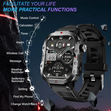 KESHUYOU Outdoor Sports Smart Watch 2.01 inch HD Screen LED Flashlight Bluetooth Talking Smart Watch for Men Women Holiday Gifts