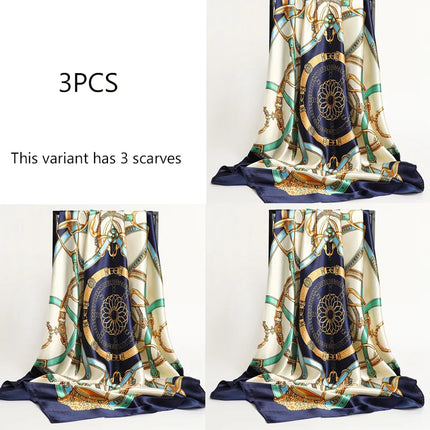 Handkerchiefs Hair Silk Scarf 90*90cm Print Satin Big Square Silk Scarves Shawls for Women Luxury Brand Designer Hijab Headband