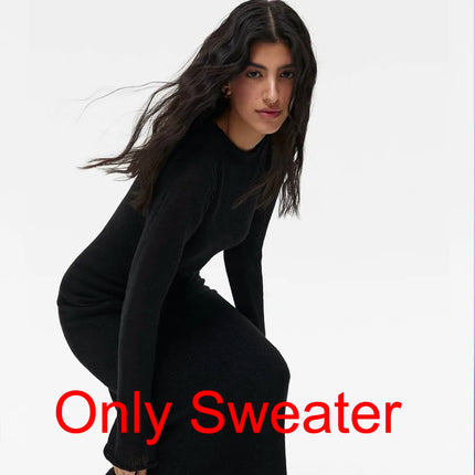 Hirsionsan Spring Autumn O-Neck Elastic Knit Long Dresses Women 2024 Elegant Chic Soft Lady Hollowing Sweater Dresses Femme New