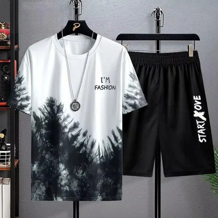 Suits for men 2025 Summer Fashion Polyester Thin Casual Breathable Short Sleeve Printed Sports T-shirt + Shorts Basketball Set