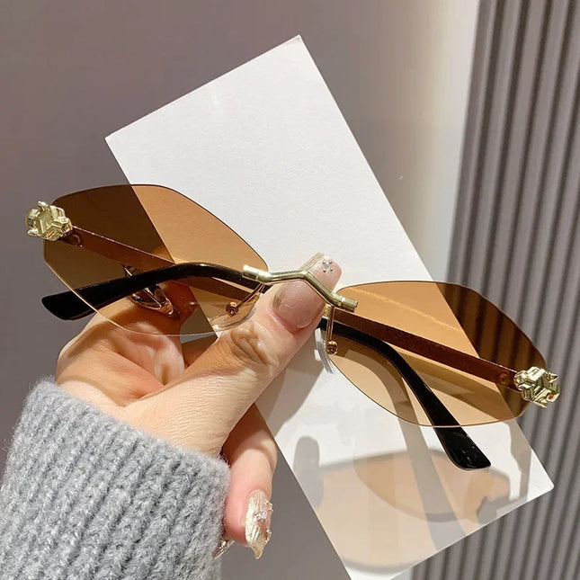 2025 New Fashion Sunglasses Women Retro Brand Design Metal Small Diamond Frame Vintage Rhombus Rimless Shades Men Glasses