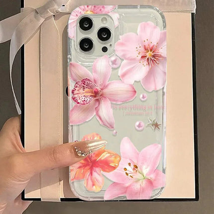 Lily Flower Print Clear Soft Phone Case For iPhone 16 15 14 13 12 11 Pro Max XS XR X 7 8 15 16 Plus SE Shockproof Silicone Cover