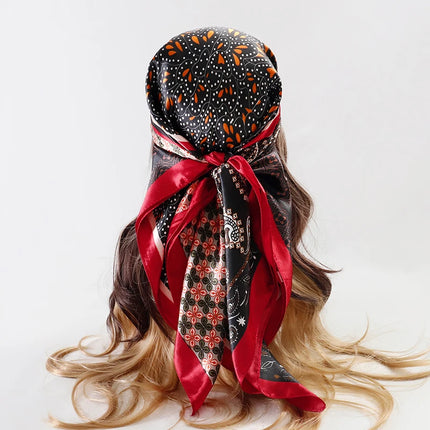 Handkerchiefs Hair Silk Scarf 90*90cm Print Satin Big Square Silk Scarves Shawls for Women Luxury Brand Designer Hijab Headband