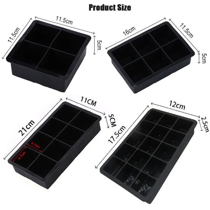 4/6/8/15/160 Grid Big Ice Tray Mold Giant Jumbo Large Food Grade Silicone Ice Cube Square Tray Mold DIY Ice Maker Ice Cube Tray