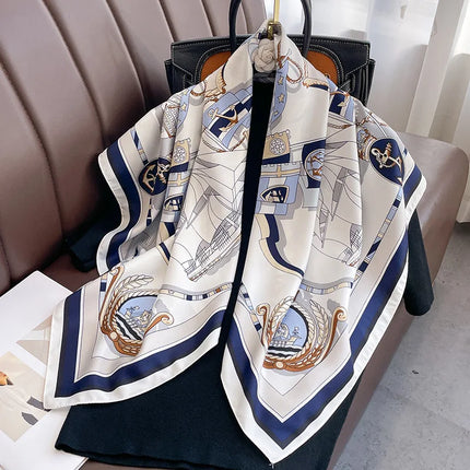 90*90Cm Square Scarf Twill Silk Feeling Women Head Shawls and Wraps Luxury Hair Tree Print Neck Scarves Hijab Bandana Pashmina