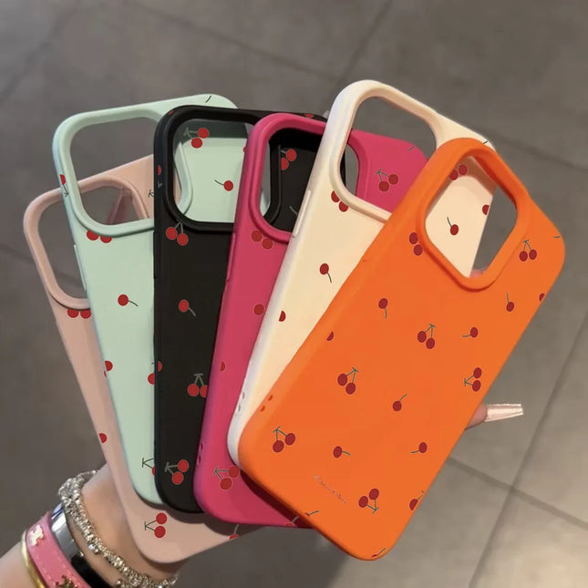 Cute Cartoon Cherry Lichee Pattern Silicone Phone Case For IPhone 16 15 14 13 12 11 Pro Max XS Max XR 14 15 16 Plus Cover Case