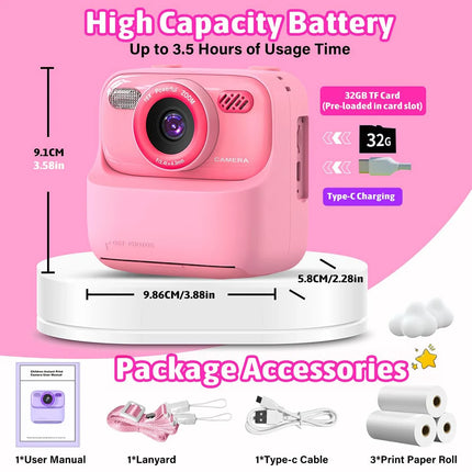 AMORUS Kids Camera Instant 1080P HD Dual Lens Selfie Digital Camera for Girls Boys Christmas Birthday Gifts Toys With 32G Print
