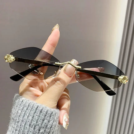 2025 New Fashion Sunglasses Women Retro Brand Design Metal Small Diamond Frame Vintage Rhombus Rimless Shades Men Glasses