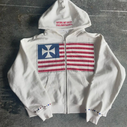 Autumn and winter new minimalist design color collision pattern women hooded sweatshirt Harajuku Y2k loose zipper sweatshirt