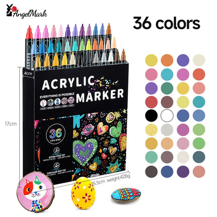 AngelMark Acrylic Marker Pen Double Headed Waterproof Art Painting Supplies School Stationary Graffiti Drawing12-72Colors
