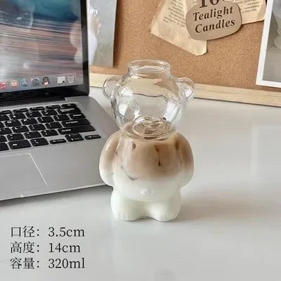 Cartoon Bear Shaped Coffee Mug Cute Bear Mug Glass Cup with Straw Glasses Cup Birthday Christmas Gifts for Women Kids  Friends