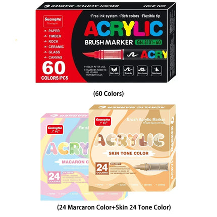 12/24/36/48/72/120 PCS GuangNa Acrylic Color Soft Head Markers Painted Graffiti Christmas Gfit Marker Set Festival Art Supply