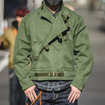 Maden Retro 16oz Canvas Swedish Motorcycle Green Jacket Pocket Bomber Jacket Casual Hunting Work Outwear for Men Spring and Fall