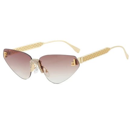 Women's Sexy Cat Eye Rimless Rhinestone Sunglasses Luxury Brand Designer Retro Punk Metal Sunglasses Men's UV400 Driving Glasses