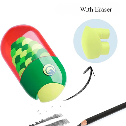 1Pc Faber Castell Double Hole Pencil Sharpener with Eraser Ladybug / Fish / Eagle Cute Stationery Back To School